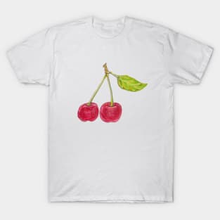 Cherries on a branch_color pencil T-Shirt